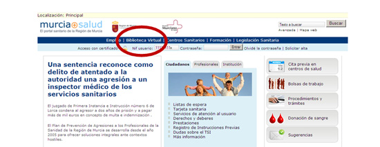 Acceso a la biblioteca virtual en el men� superior
