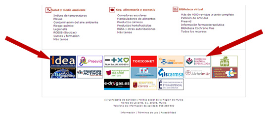 Acceso a formaci�n sanitaria especializada y a IDEA en el men� inferior