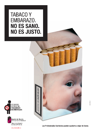 cartel de prevención del tabaquismo durante el embarazo