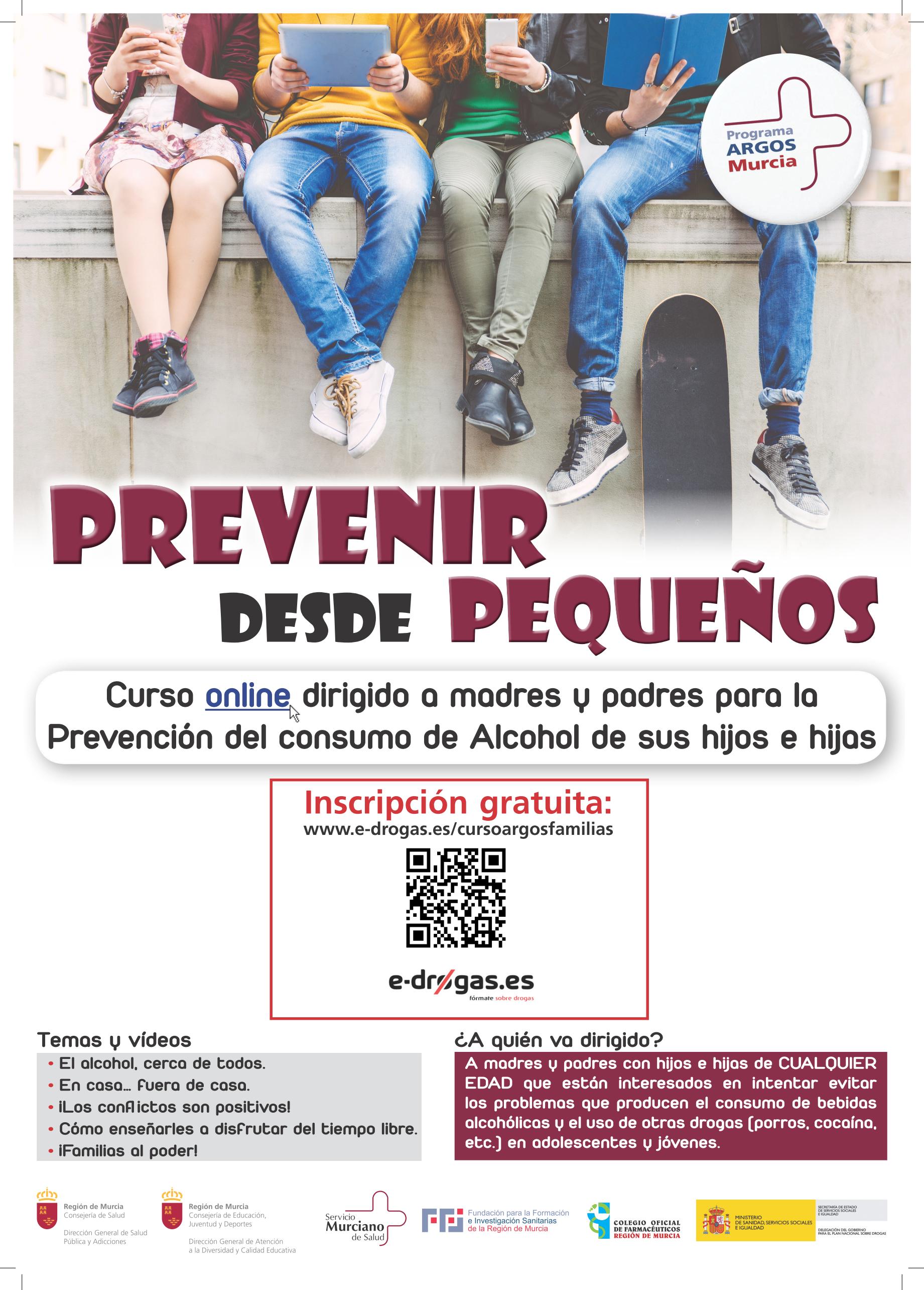 Cartel de 'Prevenir desde pequeños: Curso online destinado a padres y madres para la prevención del consumo de ...