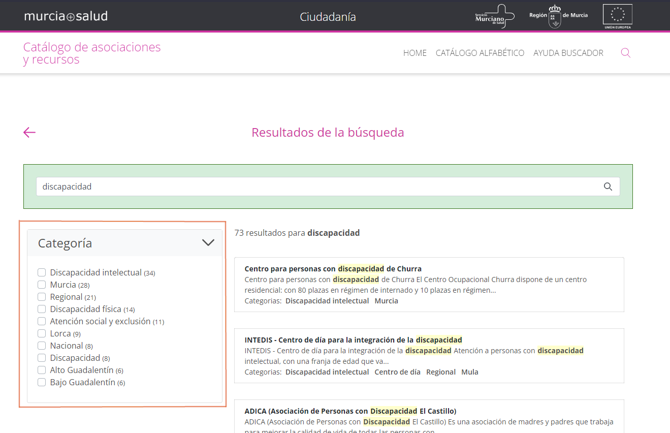 El menú categorías aparece bajo la barra de búsqueda o a la izquierda, en función del dispositivo utilizado