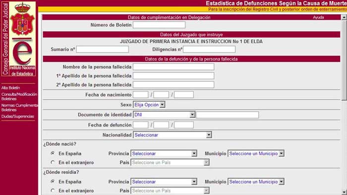 Boletín Estadístico de Defunción con Intervención Judicial, aplicación Web