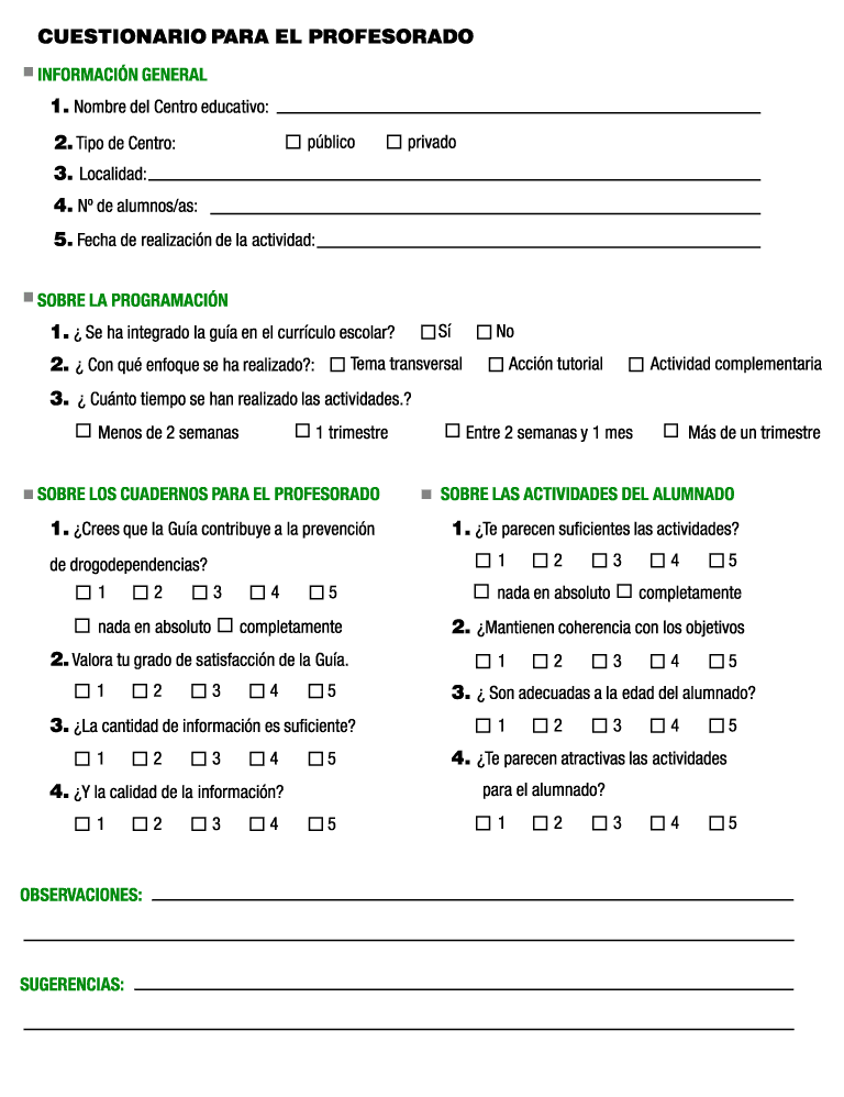 Cuestionario para el profesorado