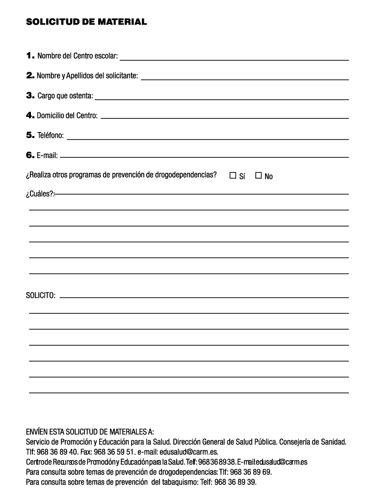 Cuestionario para solicitud de material